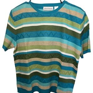Alfred Dunner Multicolor Blue and Green Striped Knit Top Size XL
